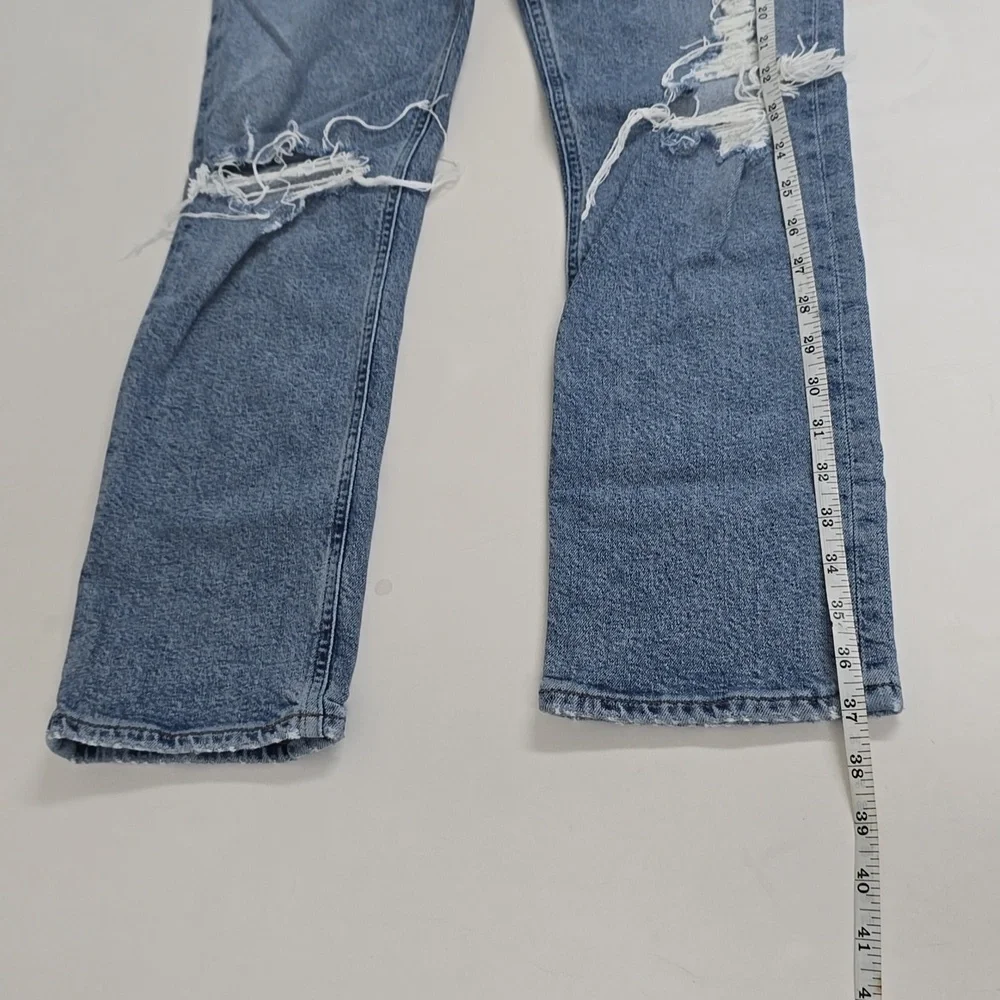 AGOLDE Riley High Rise Straight Jeans Whiplash Distressed Blue
